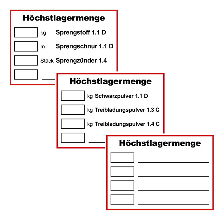 HS Höchstlagermenge für Sprengmittel Aufkleber DIN A4